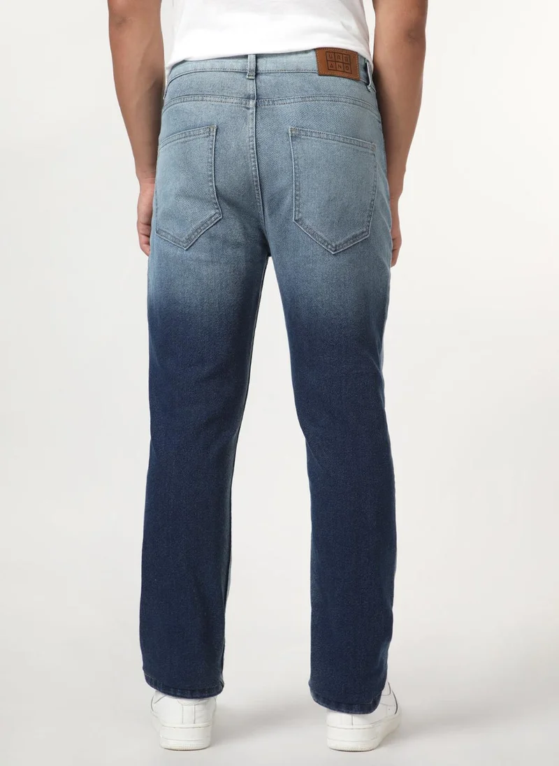 Urbano Fashion  Urbano Fashion Men's Blue Straight Fit Heavy Washed Faded Denim Jeans Stretchable for Men | Best Price UAE